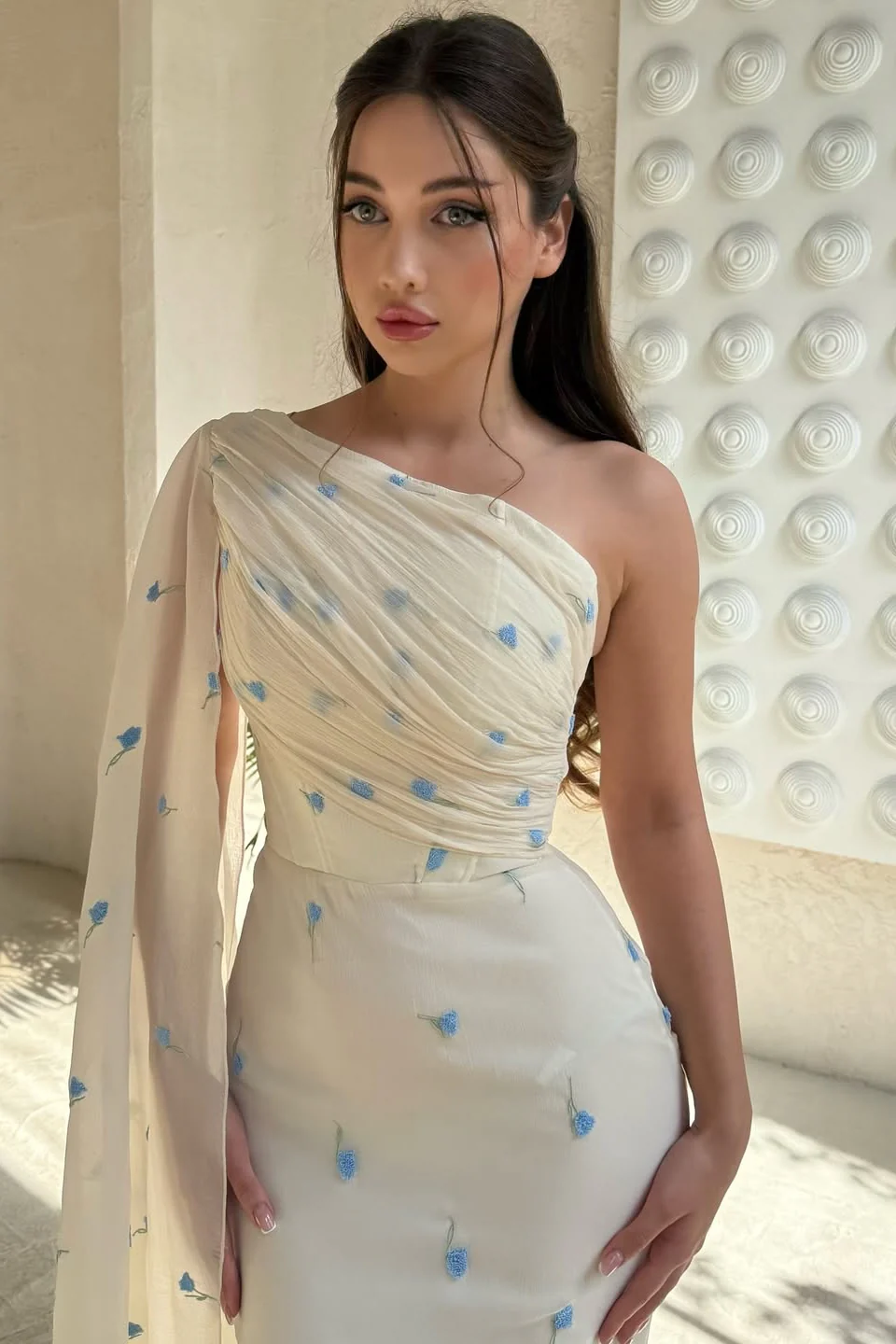 Pretty Asymmetrical One Shoulder Chiffon Mermaid Prom Dresses Column With Ruffle - Image 3