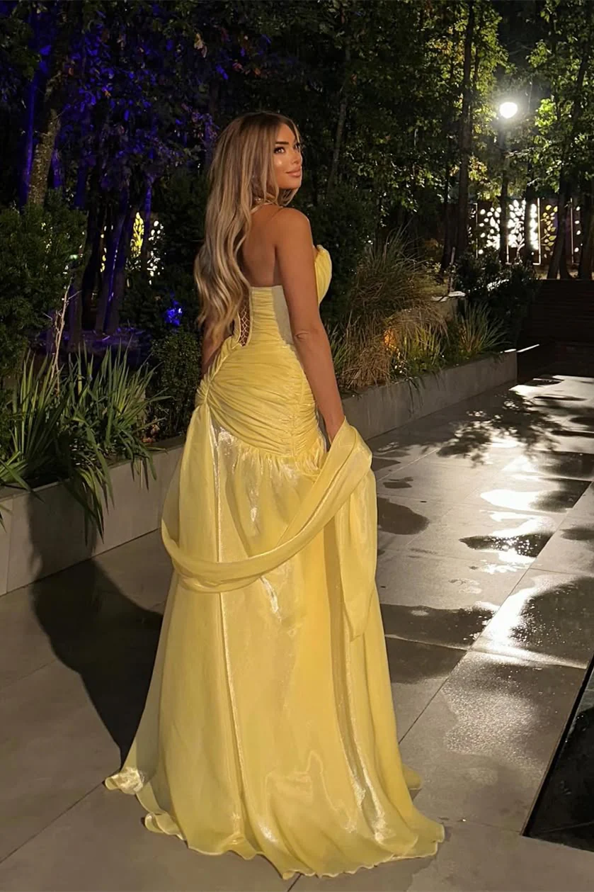 Pretty Daffodil Sweetheart Sleeveless Strapless Prom Dresses A-Line Pleats With Lace-Up Back - Image 2
