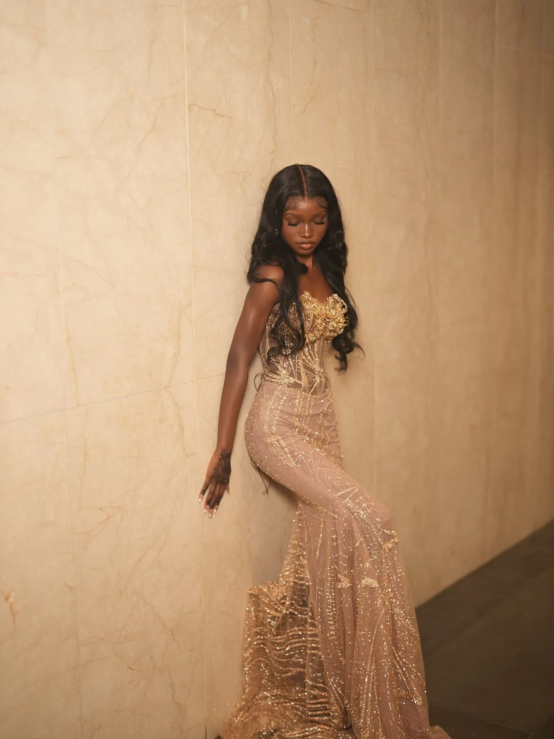 Pretty Gold Sweetheart Strapless Sleeveless Mermaid Prom Dresses Gem Column With Beads - Image 3