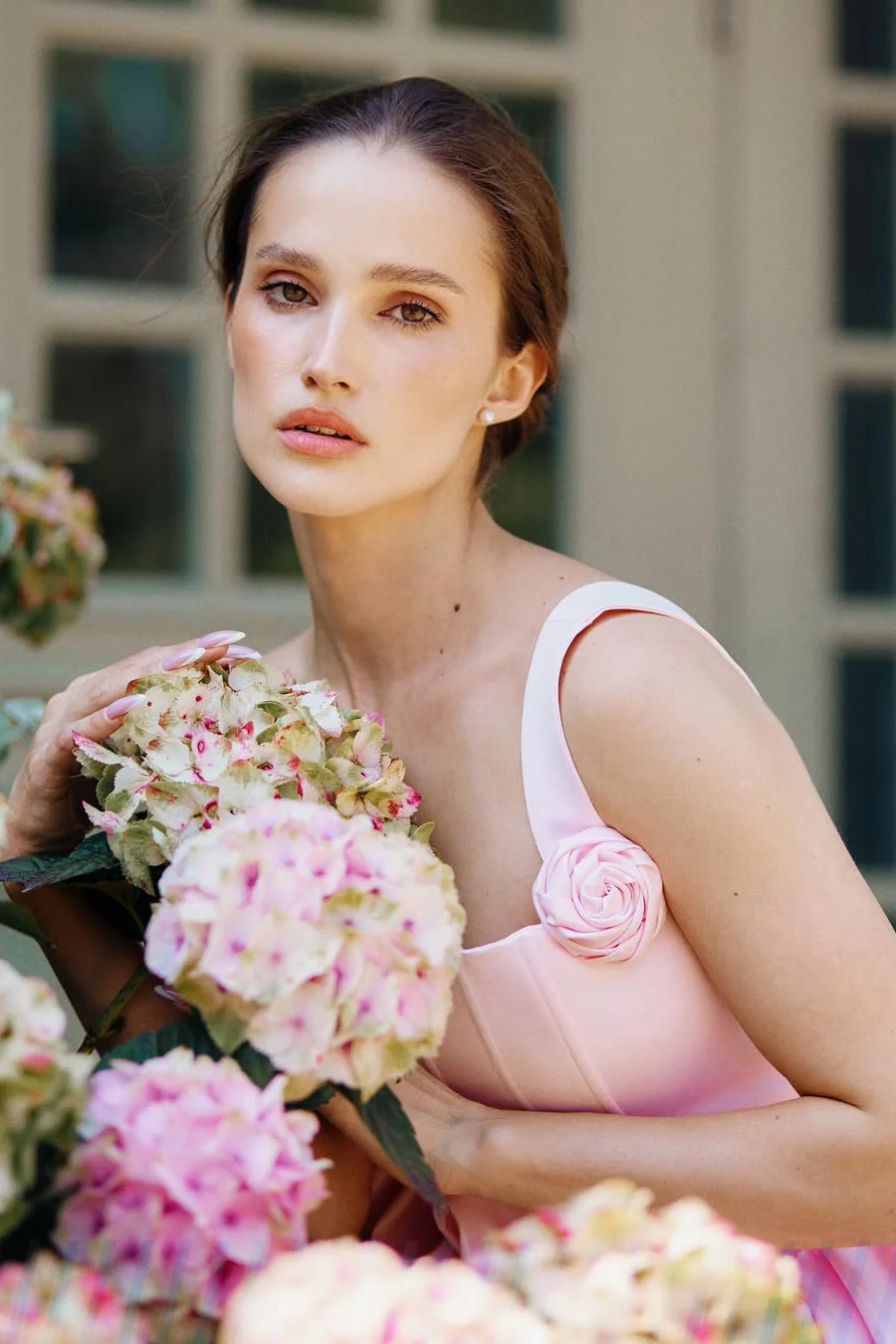 Pretty Pink Square Straps A-Line Satin Homecoming Dress Sleeveless Mini Lace-Up Back With Flower - Image 6