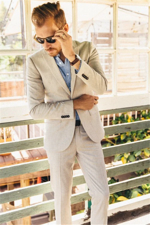 Pricey Ivory Linen Men Suits for Wedding Two-piece Slim Groom Prom Men Tuxedo - Image 2