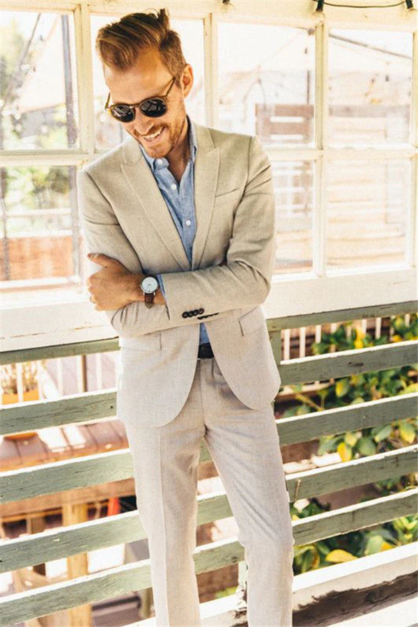 Pricey Ivory Linen Men Suits for Wedding Two-piece Slim Groom Prom Men Tuxedo - Image 3