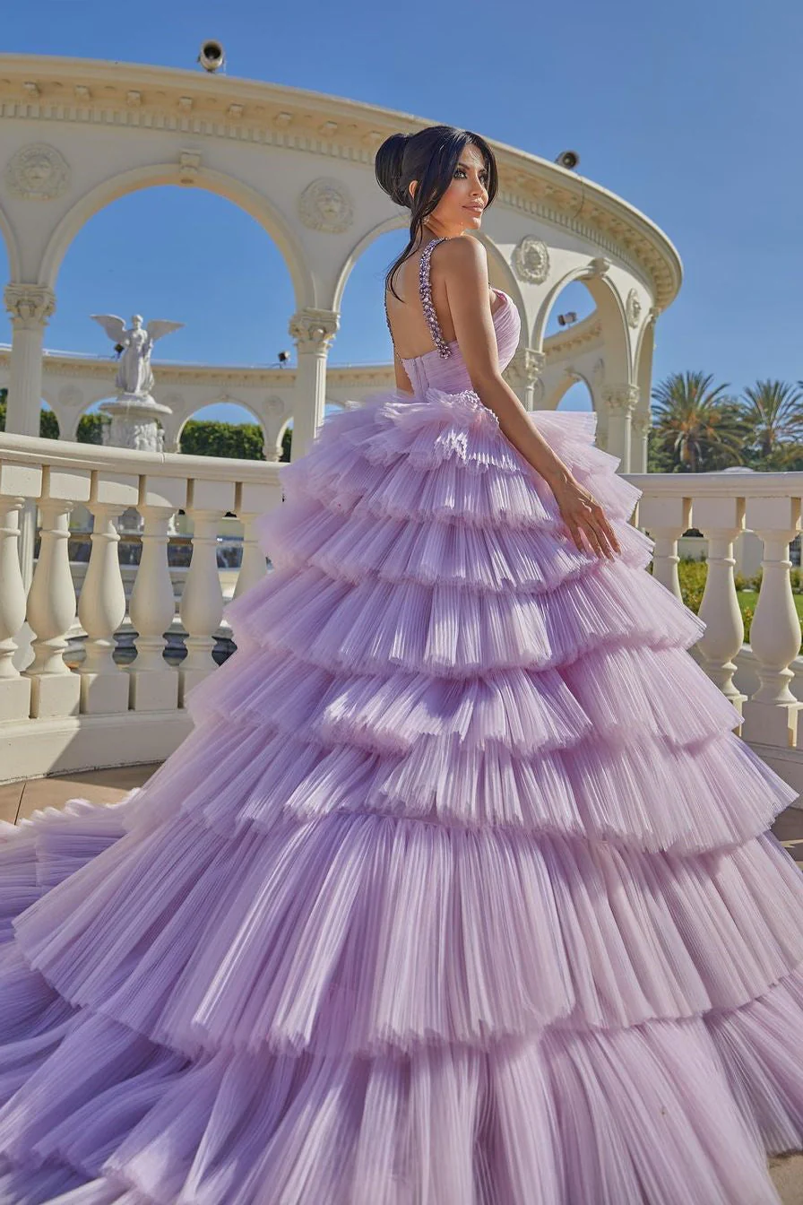 Beautiful A-line Lilac Straps Ruffles Sleeveless Prom Dress - Image 4
