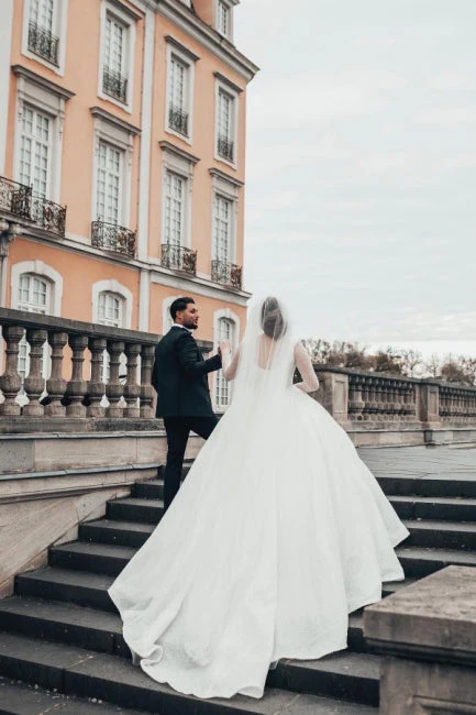 Pretty Long White A-line Wedding Dresses With Long Sleeves - Image 3