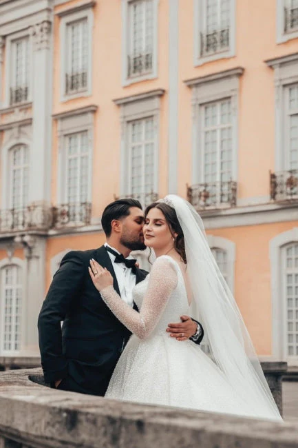 Pretty Long White A-line Wedding Dresses With Long Sleeves - Image 4