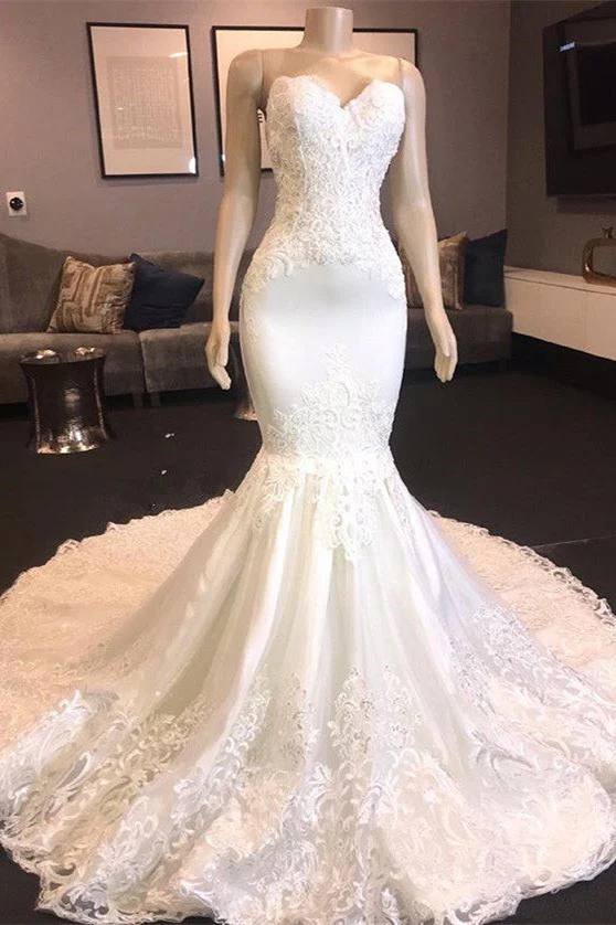 Princess White Sweetheart Mermaid Court Train Wedding Dresses - Image 2