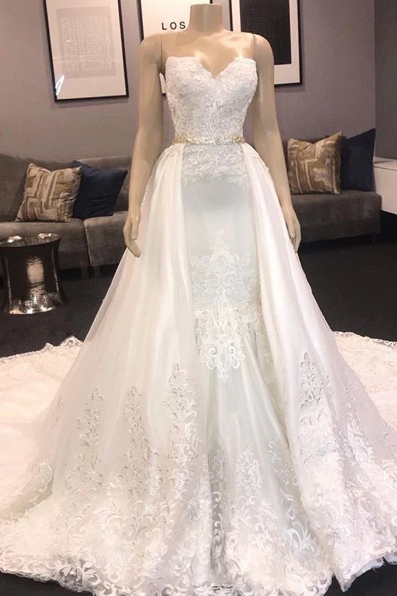Princess White Sweetheart Mermaid Court Train Wedding Dresses - Image 3