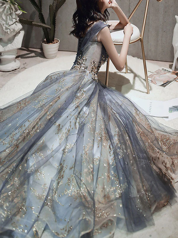 Classic evening dress A Line Sleeveless Floor Length Jewel Neck Lace Appliqued Formal Occasion Dresses - Image 2
