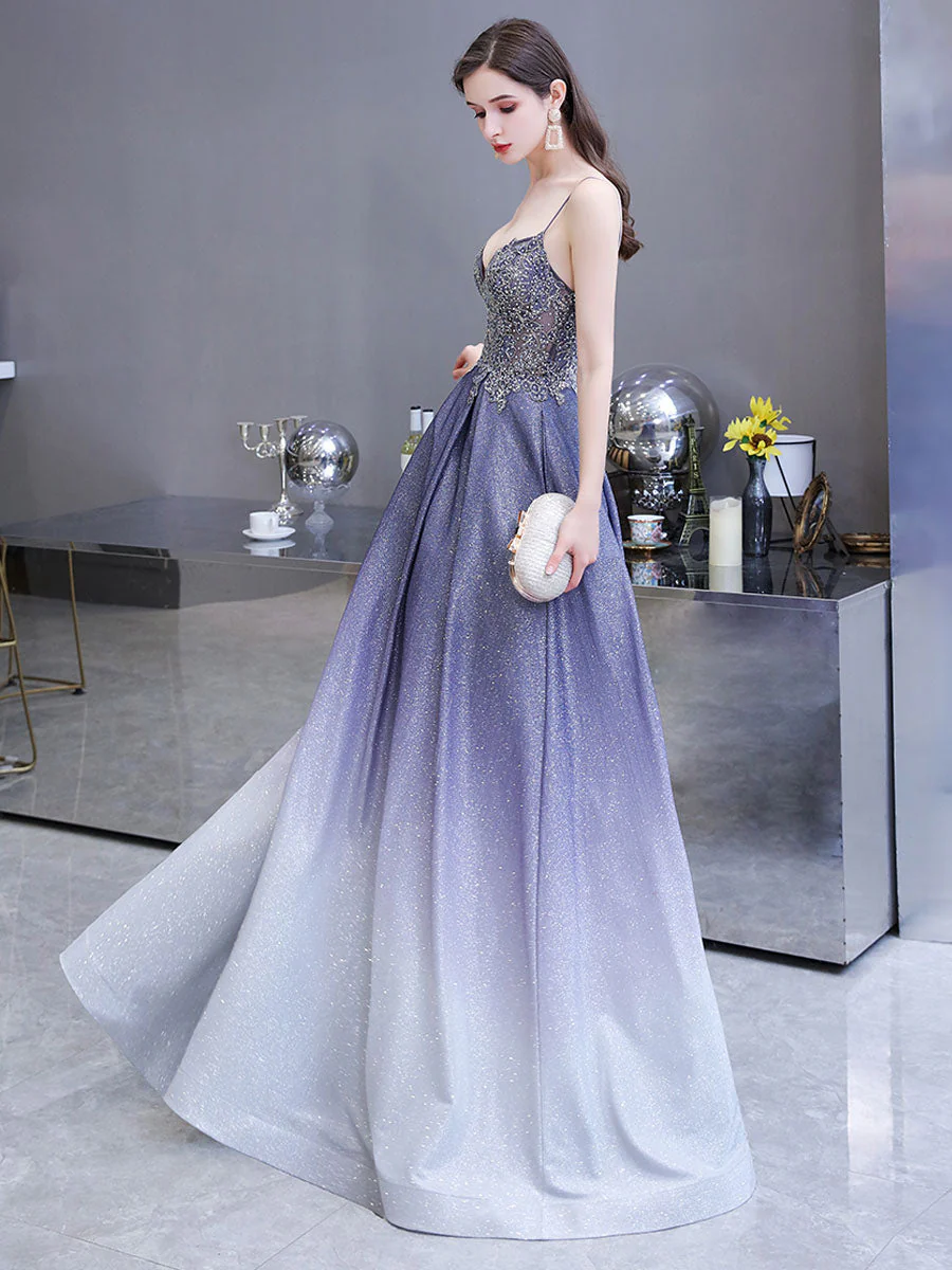 Glamorous evening dress A Line Sweetheart Neck Straps Sleeveless Metallic Gradient Color Floor Length Formal Party Dresses - Image 2