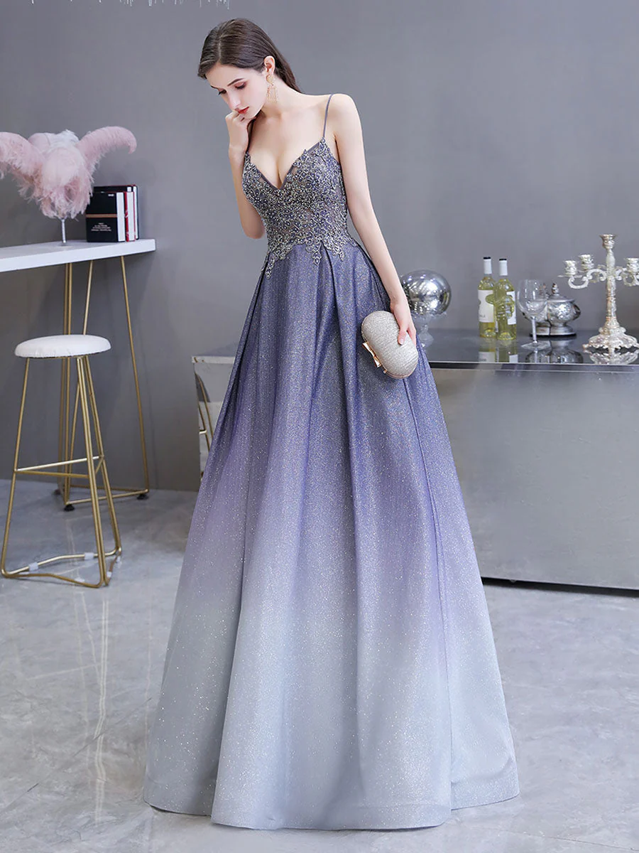 Glamorous evening dress A Line Sweetheart Neck Straps Sleeveless Metallic Gradient Color Floor Length Formal Party Dresses - Image 3