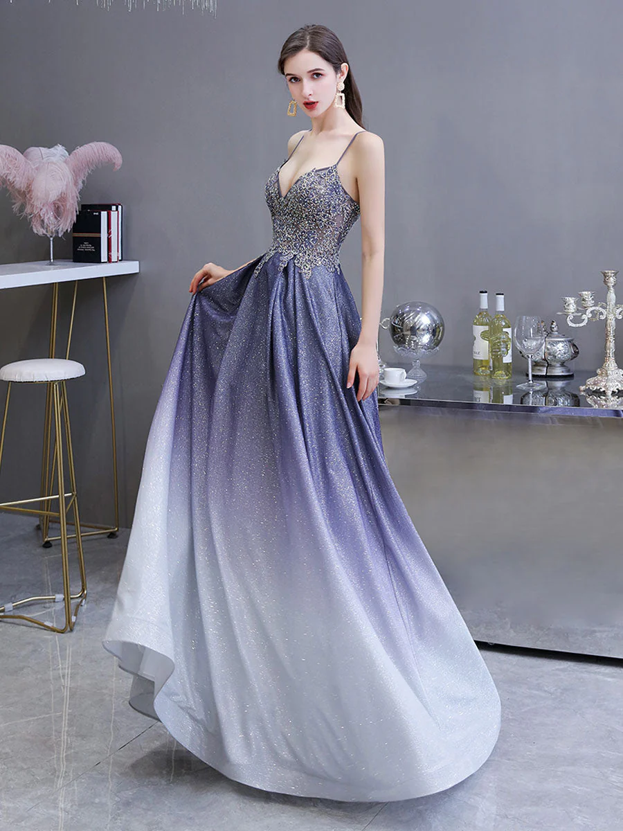 Glamorous evening dress A Line Sweetheart Neck Straps Sleeveless Metallic Gradient Color Floor Length Formal Party Dresses - Image 4