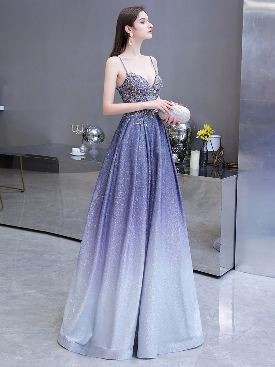 Glamorous evening dress A Line Sweetheart Neck Straps Sleeveless Metallic Gradient Color Floor Length Formal Party Dresses - Image 5