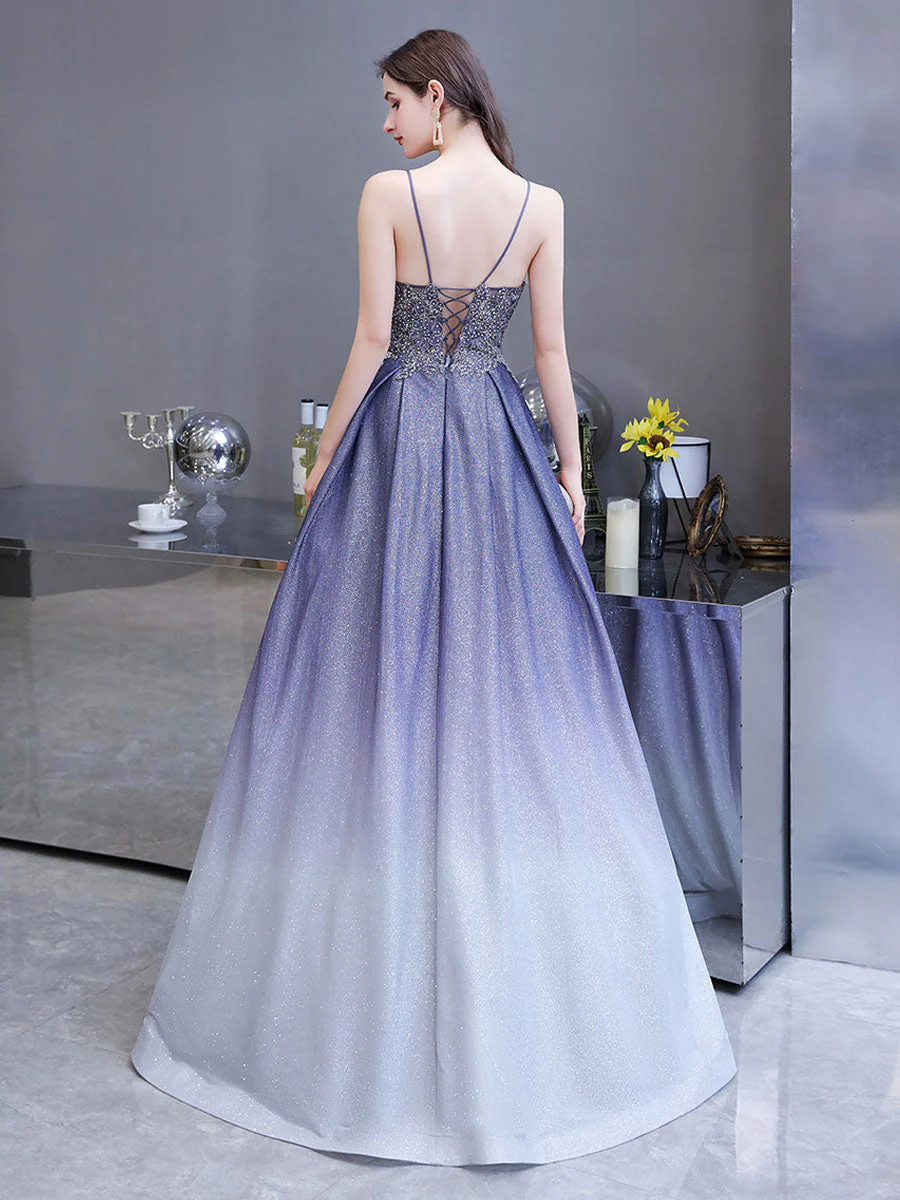 Glamorous evening dress A Line Sweetheart Neck Straps Sleeveless Metallic Gradient Color Floor Length Formal Party Dresses - Image 6