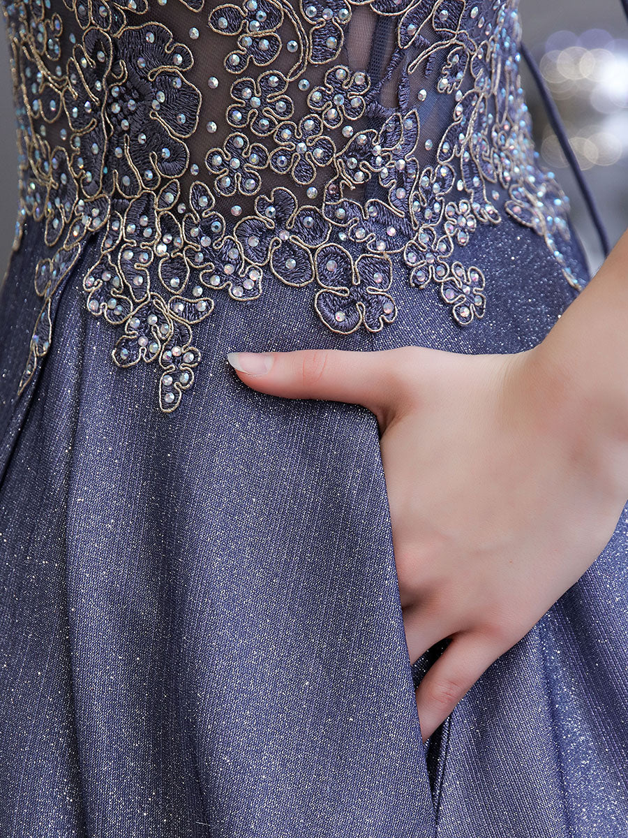 Glamorous evening dress A Line Sweetheart Neck Straps Sleeveless Metallic Gradient Color Floor Length Formal Party Dresses - Image 9