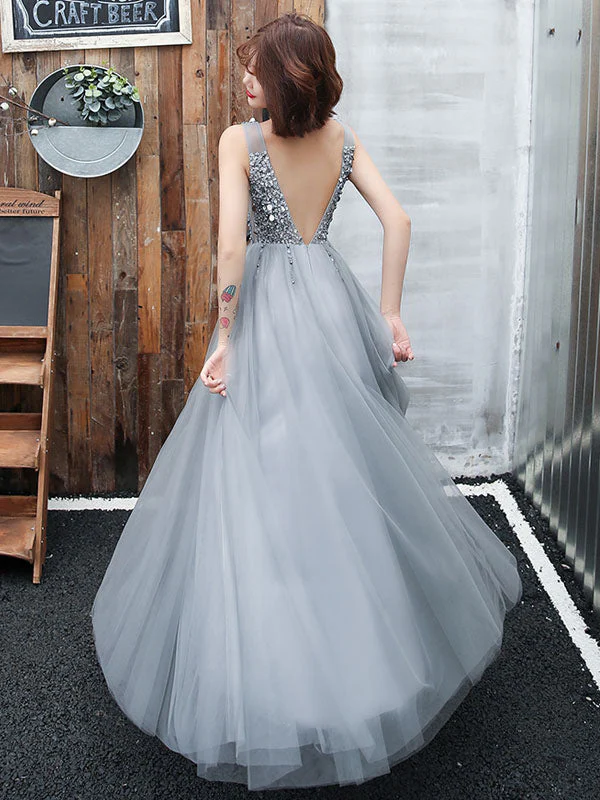Stunning evening dress V Neck A Line Sleeveless Floor Length Wedding Guest Dresses - Image 4