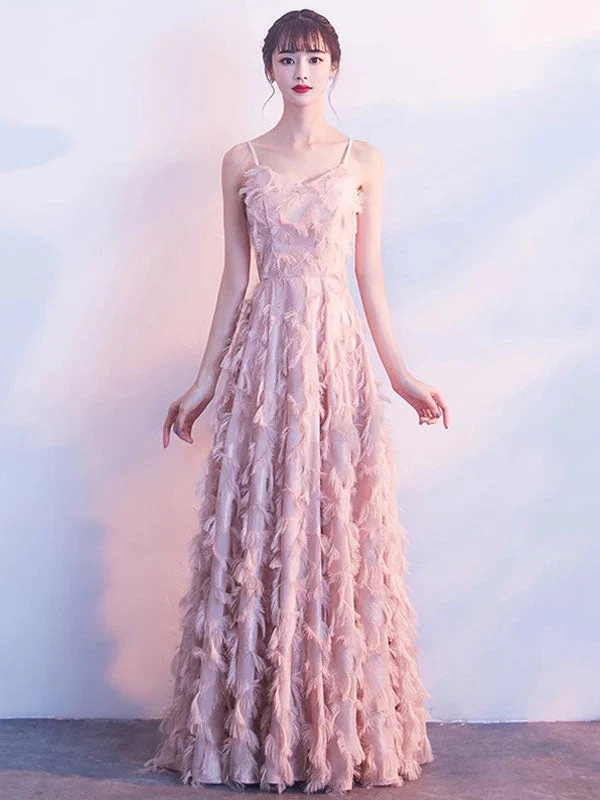 Modern Evening Dresses Blush Pink Long Halter Feathers Sleeveless Floor Length Graduation Dress wedding guest dress - Image 2