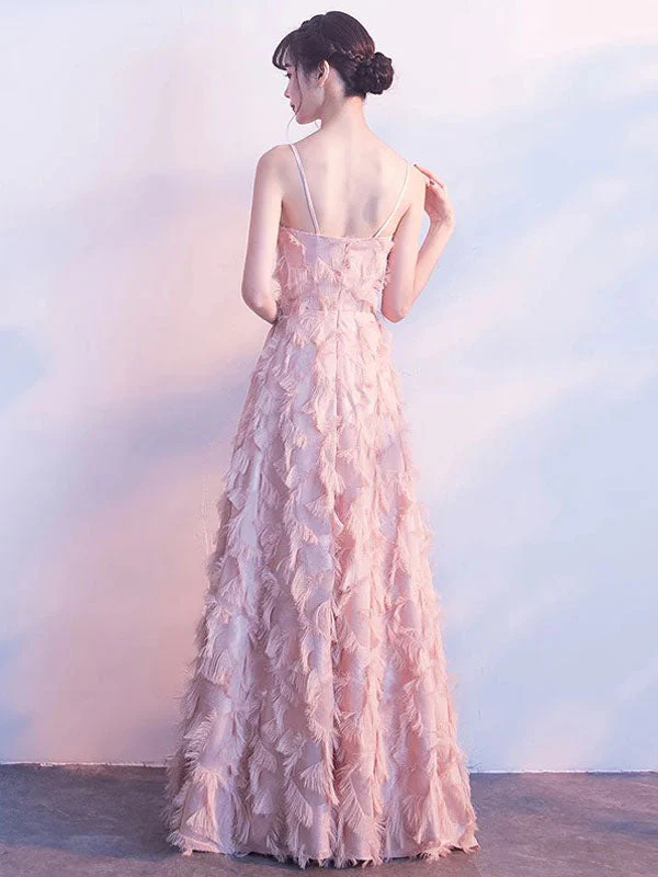 Modern Evening Dresses Blush Pink Long Halter Feathers Sleeveless Floor Length Graduation Dress wedding guest dress - Image 4