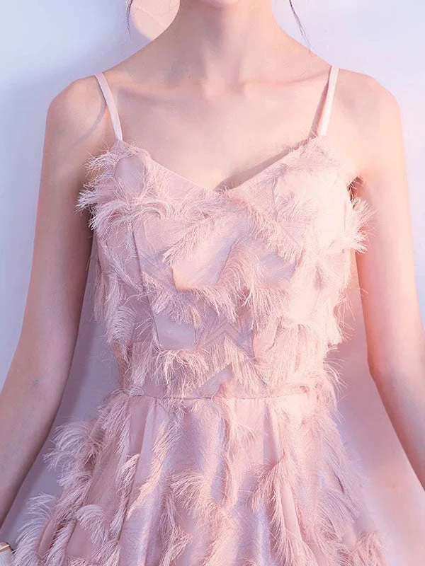 Modern Evening Dresses Blush Pink Long Halter Feathers Sleeveless Floor Length Graduation Dress wedding guest dress - Image 5