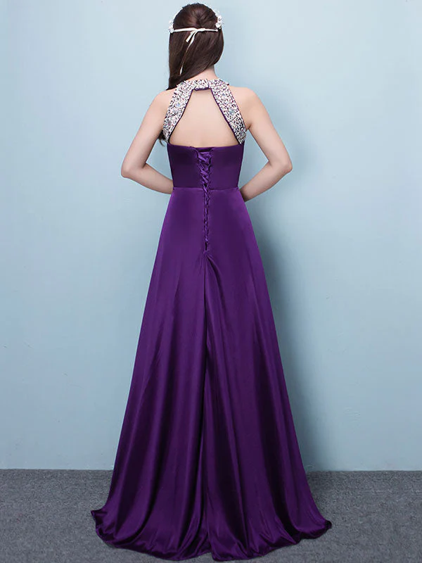 Stunning Evening Dresses Long Soft Pink Satin Evening Dress Halter Beading Pleated Floor Length Formal Party Dress - Image 10