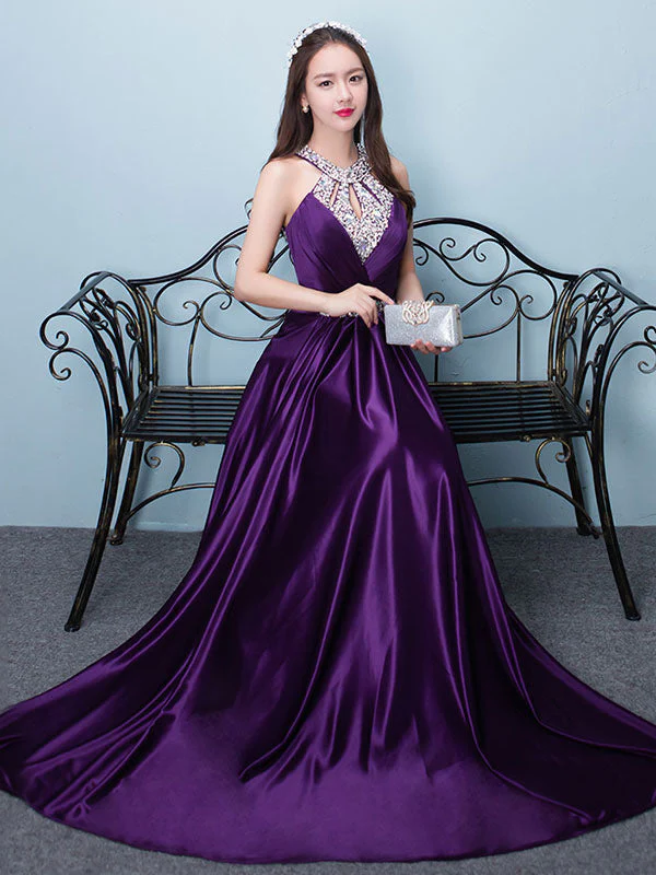 Stunning Evening Dresses Long Soft Pink Satin Evening Dress Halter Beading Pleated Floor Length Formal Party Dress - Image 11
