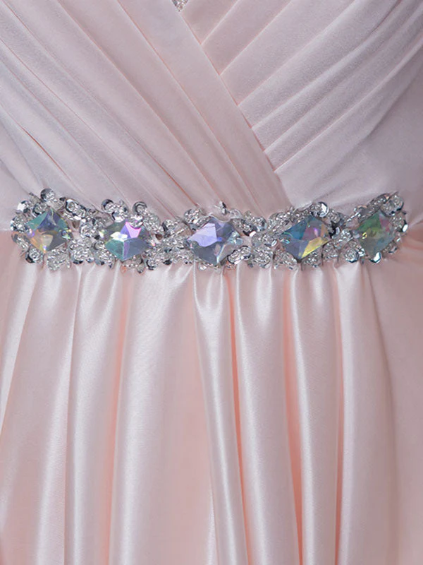 Stunning Evening Dresses Long Soft Pink Satin Evening Dress Halter Beading Pleated Floor Length Formal Party Dress - Image 7
