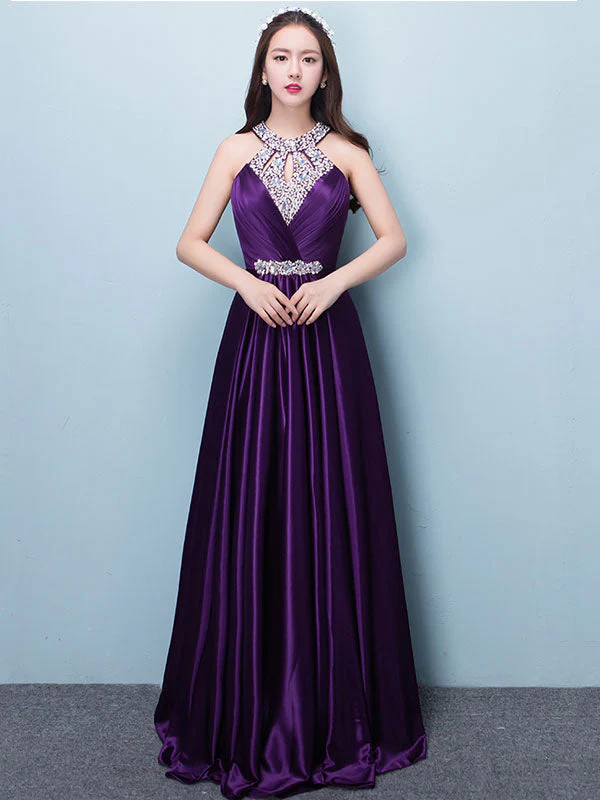 Stunning Evening Dresses Long Soft Pink Satin Evening Dress Halter Beading Pleated Floor Length Formal Party Dress - Image 8