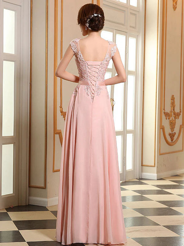 Eleagnt Evening Dresses Soft Pink Lace Applique Evening Dresses Chiffon Sleeveless Sash Floor Length Formal Gowns - Image 11