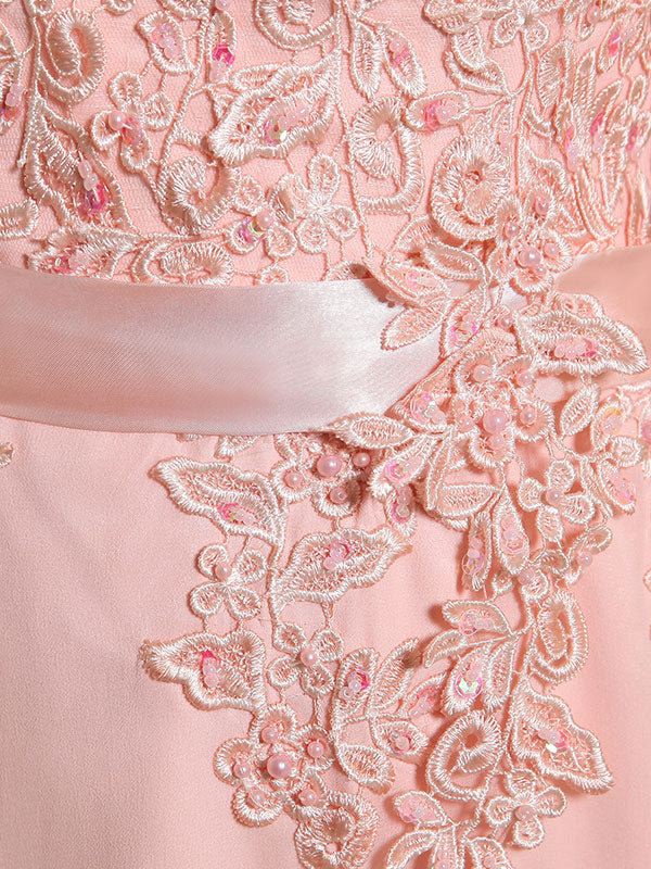Eleagnt Evening Dresses Soft Pink Lace Applique Evening Dresses Chiffon Sleeveless Sash Floor Length Formal Gowns - Image 12