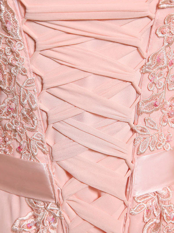 Eleagnt Evening Dresses Soft Pink Lace Applique Evening Dresses Chiffon Sleeveless Sash Floor Length Formal Gowns - Image 13