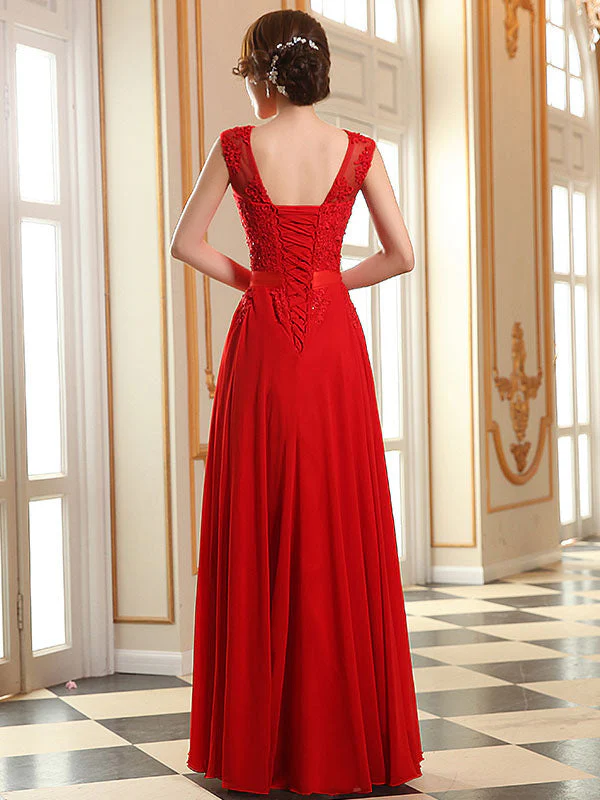 Eleagnt Evening Dresses Soft Pink Lace Applique Evening Dresses Chiffon Sleeveless Sash Floor Length Formal Gowns - Image 14