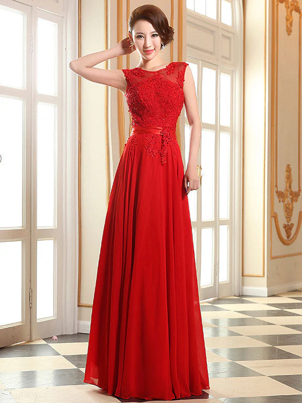 Eleagnt Evening Dresses Soft Pink Lace Applique Evening Dresses Chiffon Sleeveless Sash Floor Length Formal Gowns - Image 4