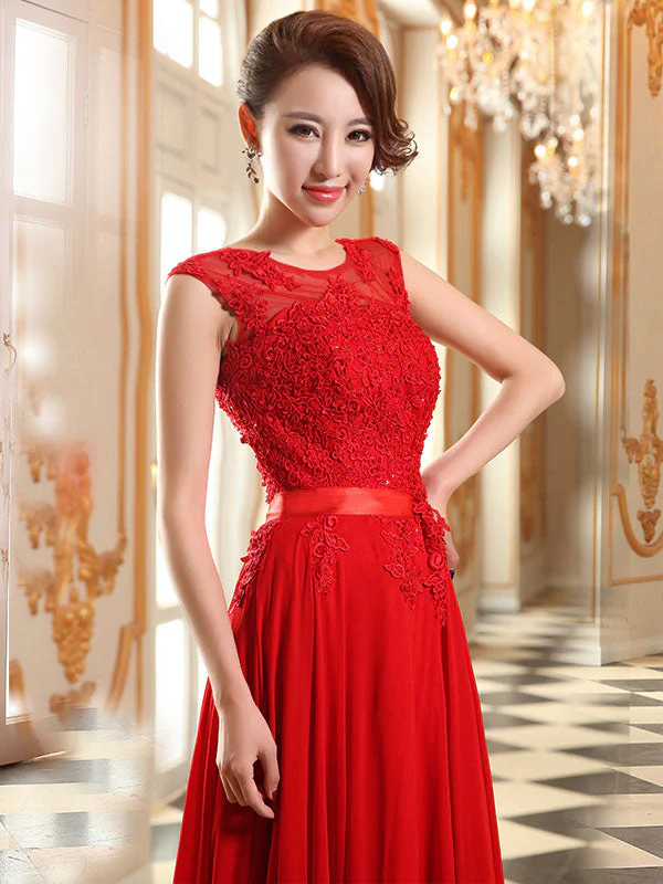 Eleagnt Evening Dresses Soft Pink Lace Applique Evening Dresses Chiffon Sleeveless Sash Floor Length Formal Gowns - Image 6