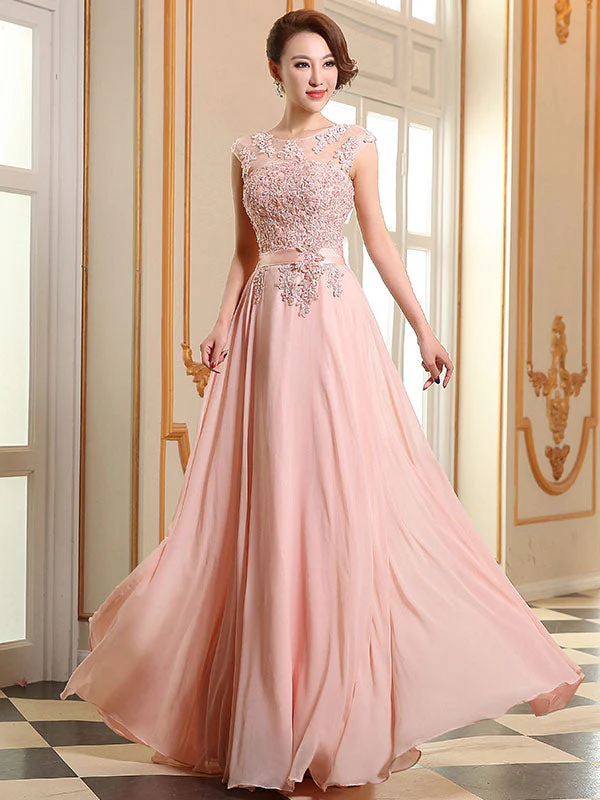 Eleagnt Evening Dresses Soft Pink Lace Applique Evening Dresses Chiffon Sleeveless Sash Floor Length Formal Gowns - Image 8