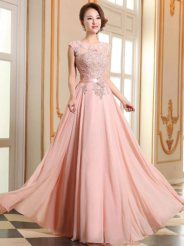 Eleagnt Evening Dresses Soft Pink Lace Applique Evening Dresses Chiffon Sleeveless Sash Floor Length Formal Gowns - Image 9