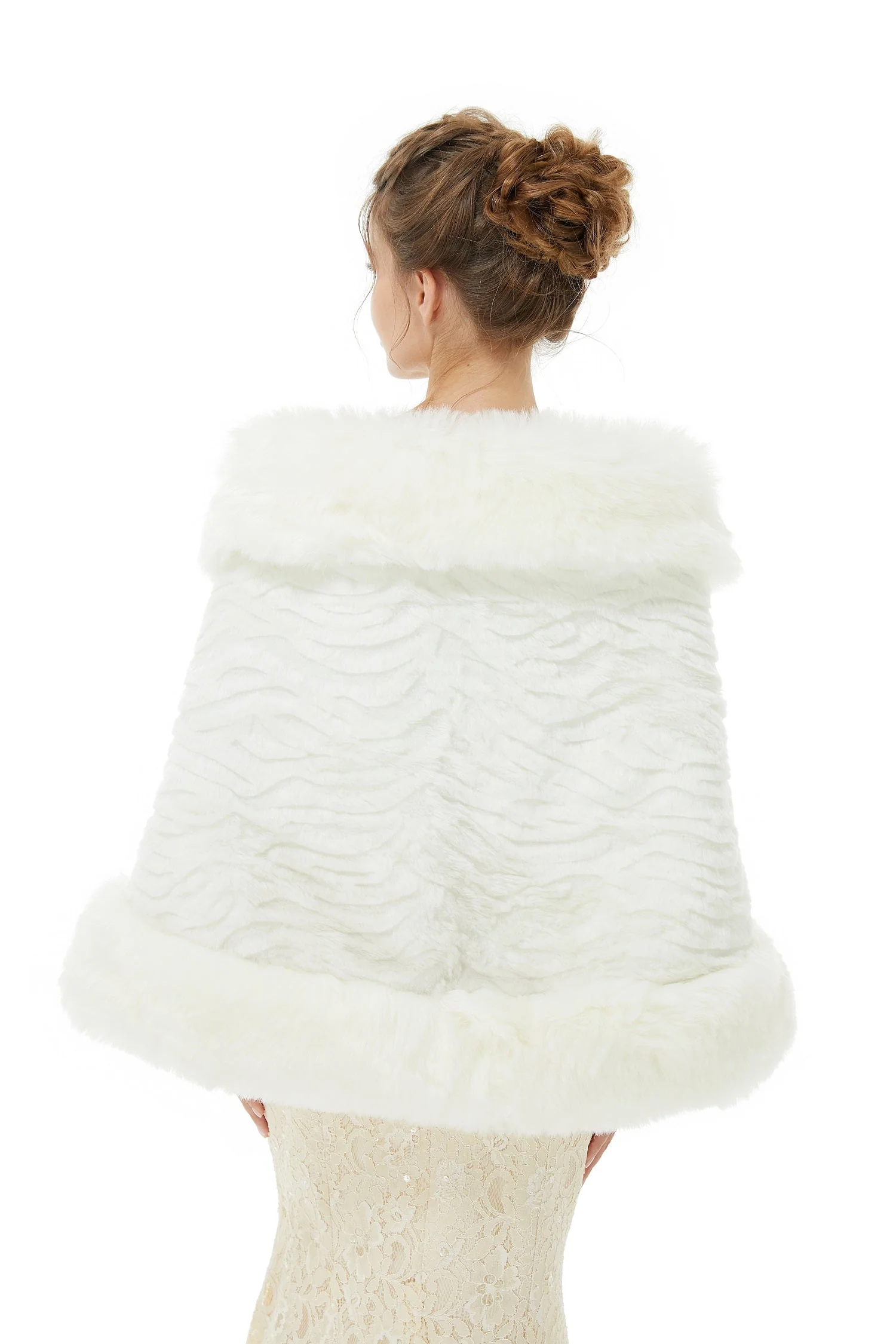Pure White Warm Faux Fur Shawl For Bride For Winter - Image 3