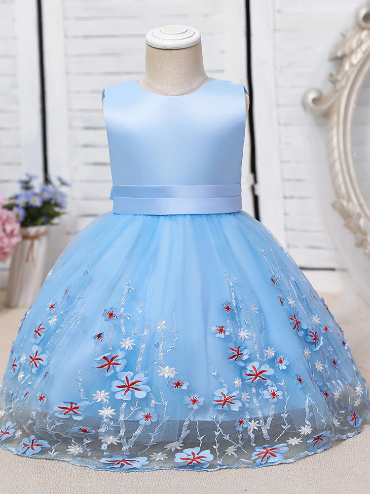 Purple Jewel Neck Cotton Tulle Sleeveless Short A-Line Embroidered Kids Party Dresses - Image 10