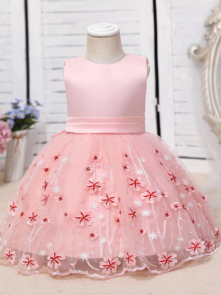 Purple Jewel Neck Cotton Tulle Sleeveless Short A-Line Embroidered Kids Party Dresses - Image 4
