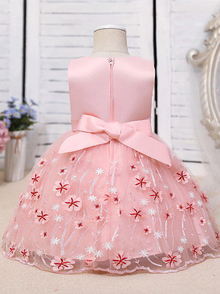 Purple Jewel Neck Cotton Tulle Sleeveless Short A-Line Embroidered Kids Party Dresses - Image 5
