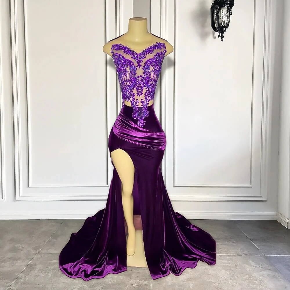 Purple Sleeveless Mermaid Prom Dress with Split Appliques - Image 2
