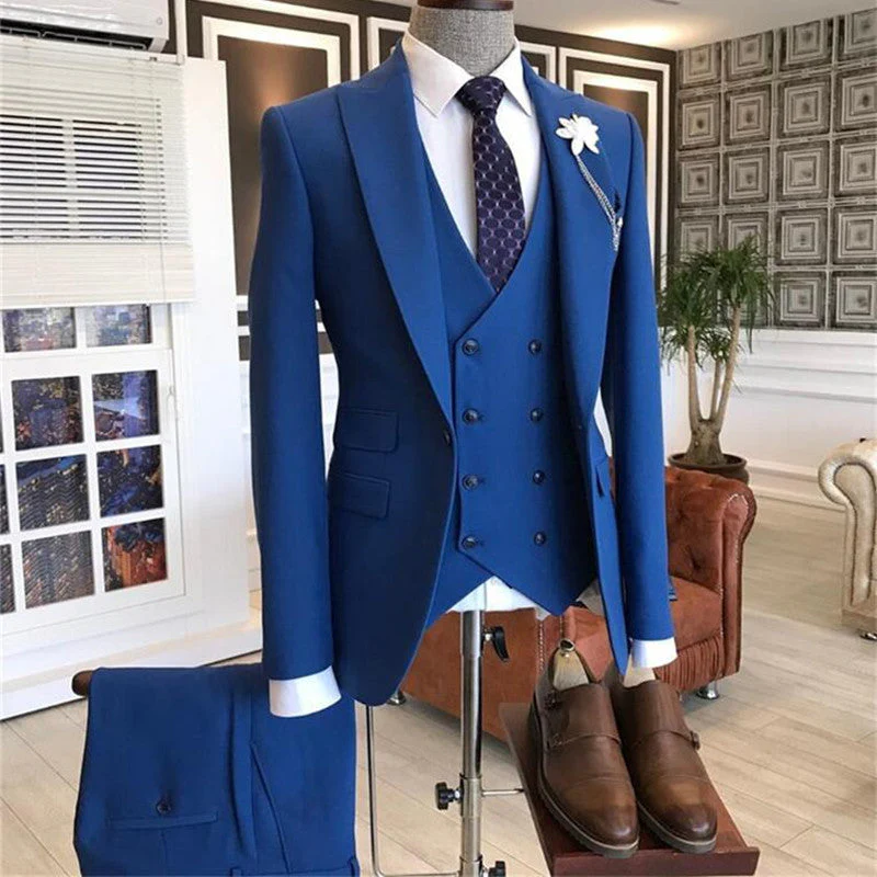 Blue Three-Pieces Peaked Lapel Men Suits - Image 2