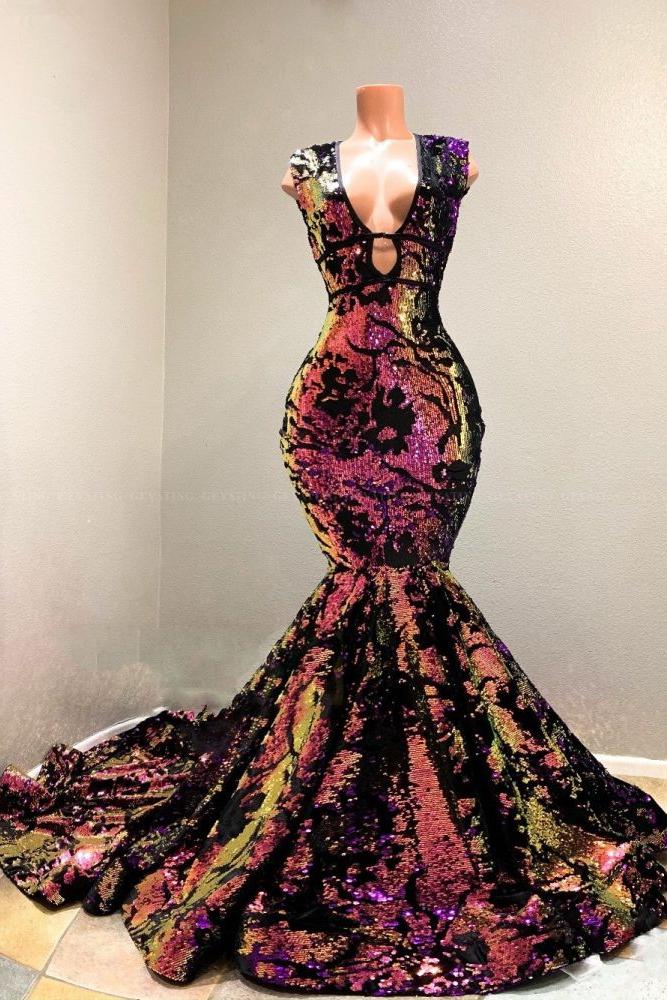 Radiant Sequins V-neck Sleeveless Court Train Mermaid Prom Dresses - Image 2