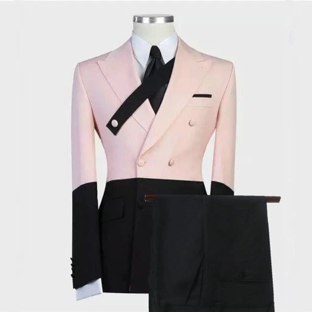 Modern Pink and Black Double Breasted Peaked Lapel Men Suits - Image 2