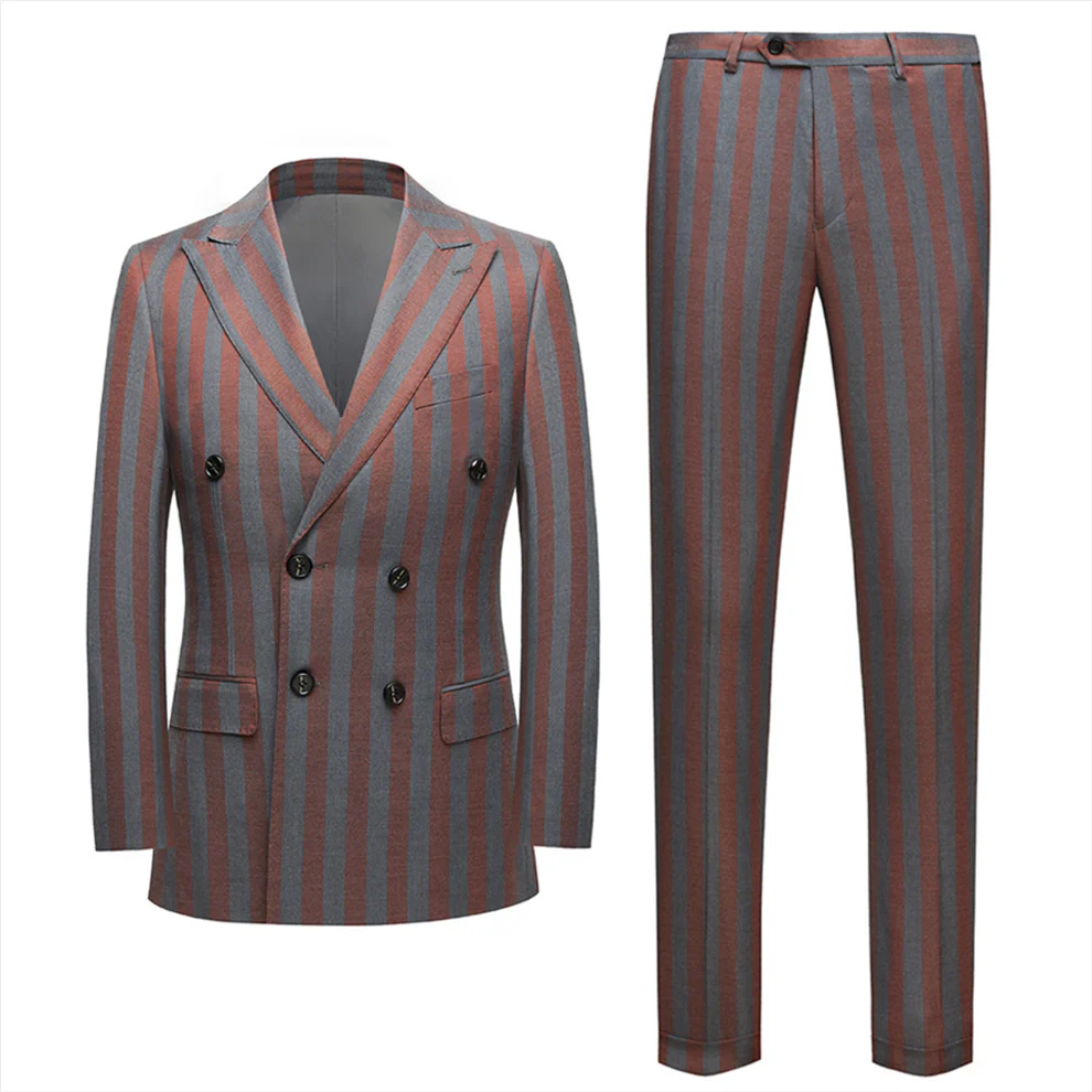 Red and Gray Stripes Formal Men's Suits New Arrival Double Breasted Prom Suits - Image 3
