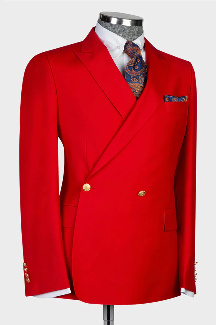 Red Peaked Lapel Double-Breasted Prom Suit - Image 2