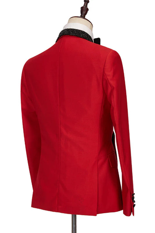 Red Shawl Lapel Fashion Slim Fit Men Suits for Men - Image 2