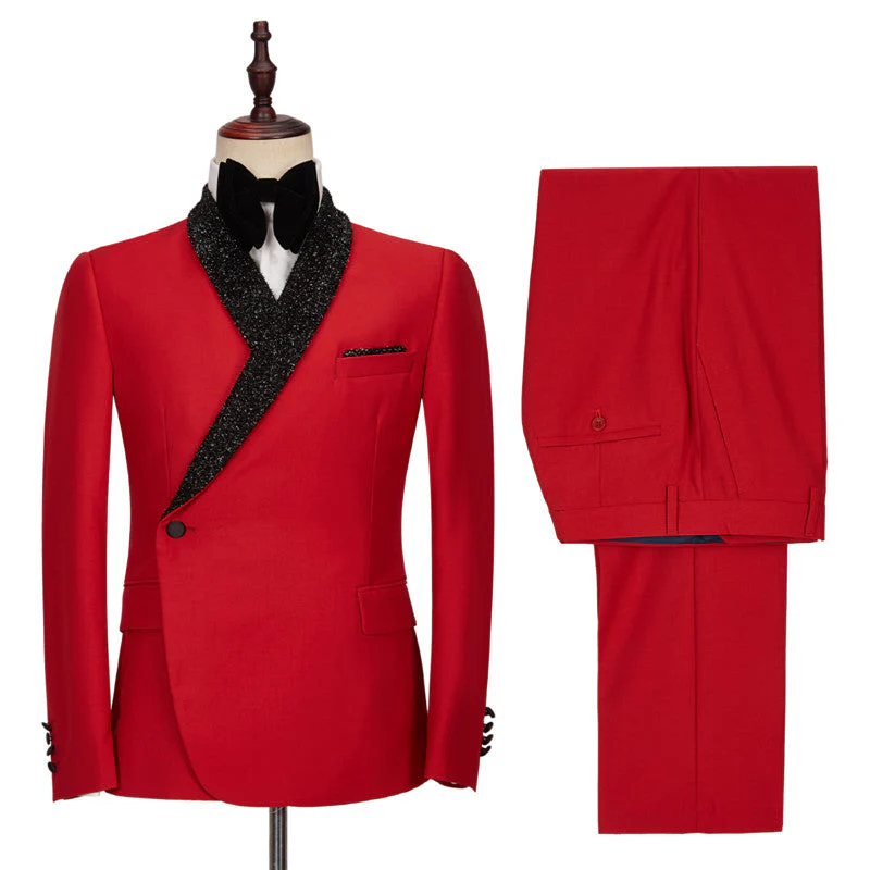 Red Shawl Lapel Fashion Slim Fit Men Suits for Men - Image 3