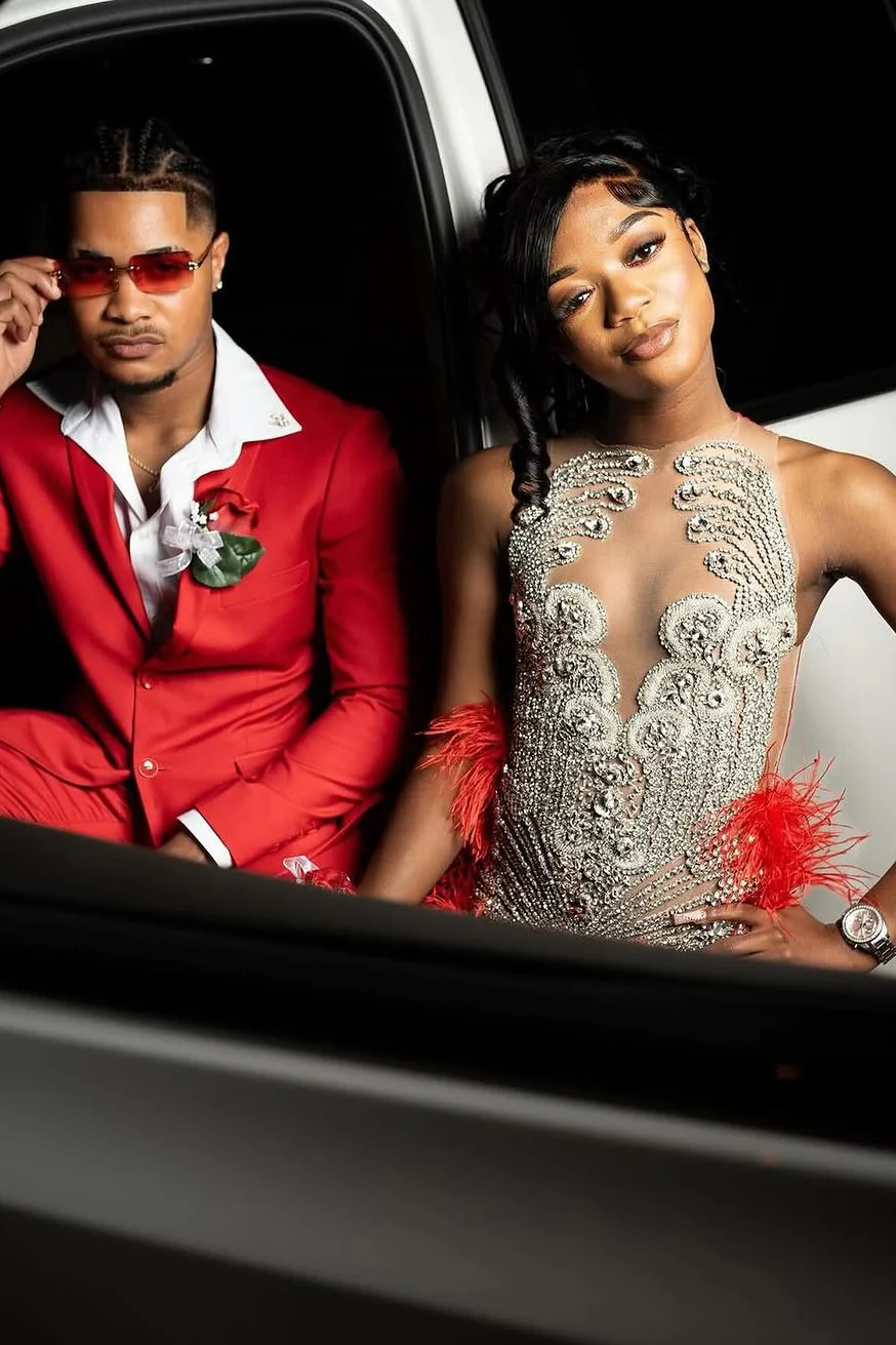 Red Silver Beaded Mermaid Sleeveless Long Mermaid Prom Dresses - Image 3