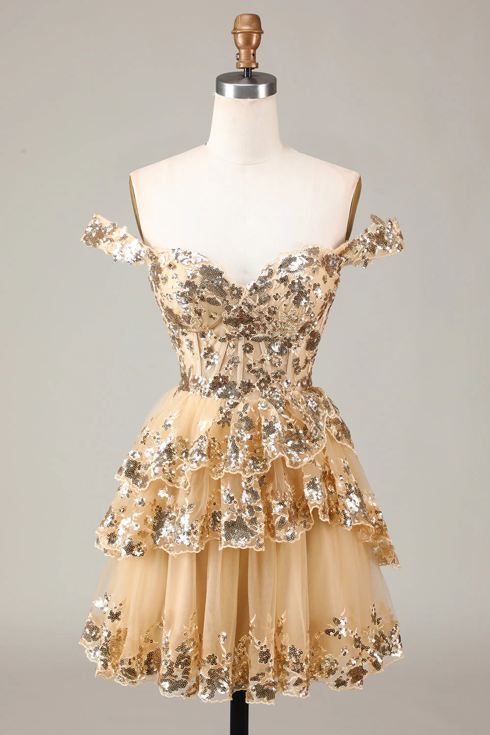 Red Sparkly Corset Tiered Lace A-Line Homecoming Dress - Image 13