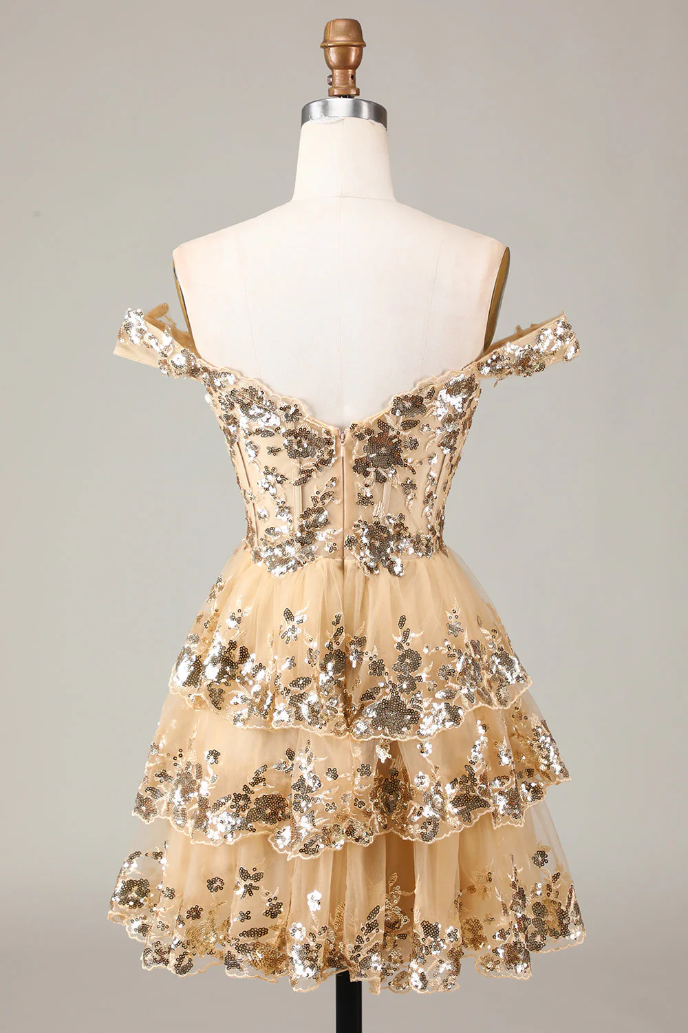 Red Sparkly Corset Tiered Lace A-Line Homecoming Dress - Image 14