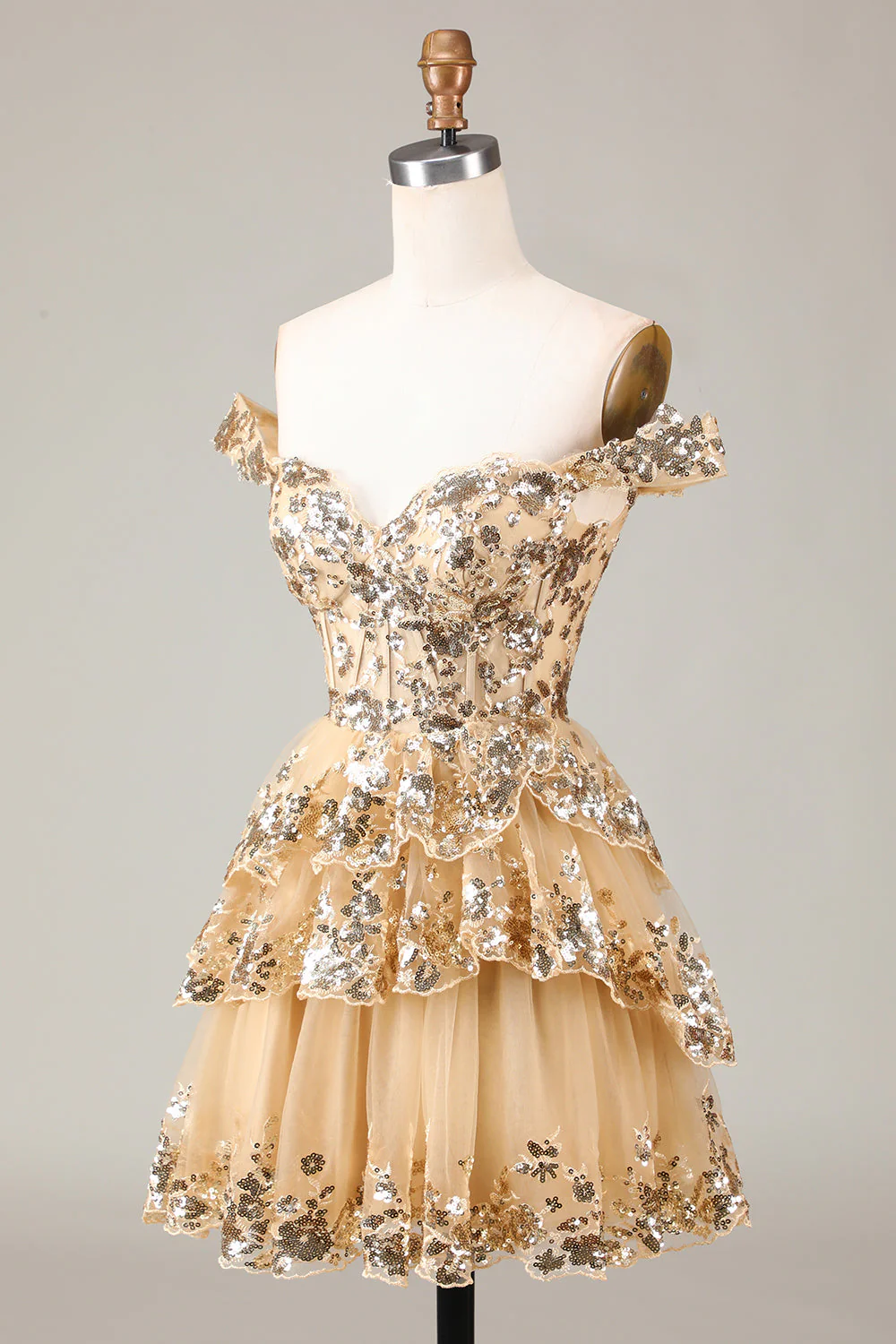 Red Sparkly Corset Tiered Lace A-Line Homecoming Dress - Image 15